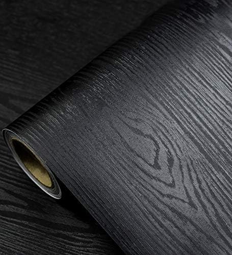 Bairivo Black Wood Grain Peel and Stick Wallpaper, Self-Adhesive Contact Paper for Kitchen Countertop Furniture, 17.7in x 118in