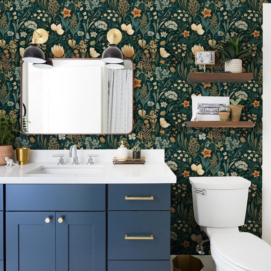 Bairivo Vintage Boho Floral Peel and Stick Wallpaper, Removable Self-Adhesive Wall Paper for Bedroom, 17.3in x 118.1in