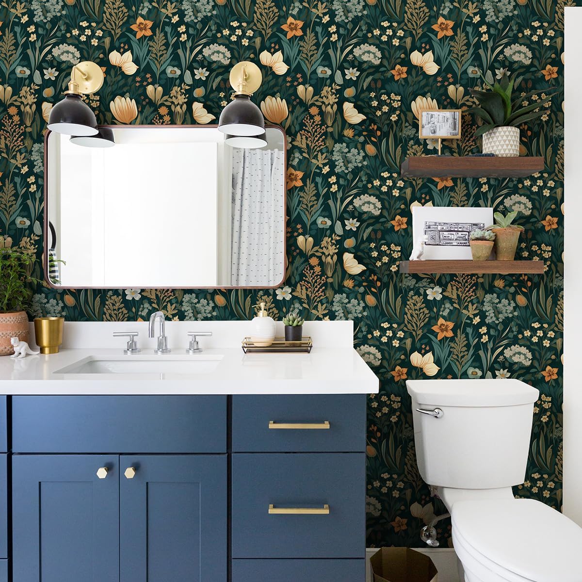 Bairivo Vintage Boho Floral Peel and Stick Wallpaper, Removable Self-Adhesive Wall Paper for Bedroom, 17.3in x 118.1in