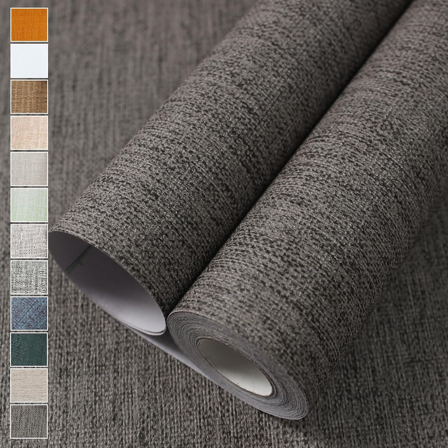 Bairivo Light Gray Grasscloth Textured Peel and Stick Wallpaper, Faux Linen Self-Adhesive Contact Paper for Cabinets, 15.7in x 78.7in