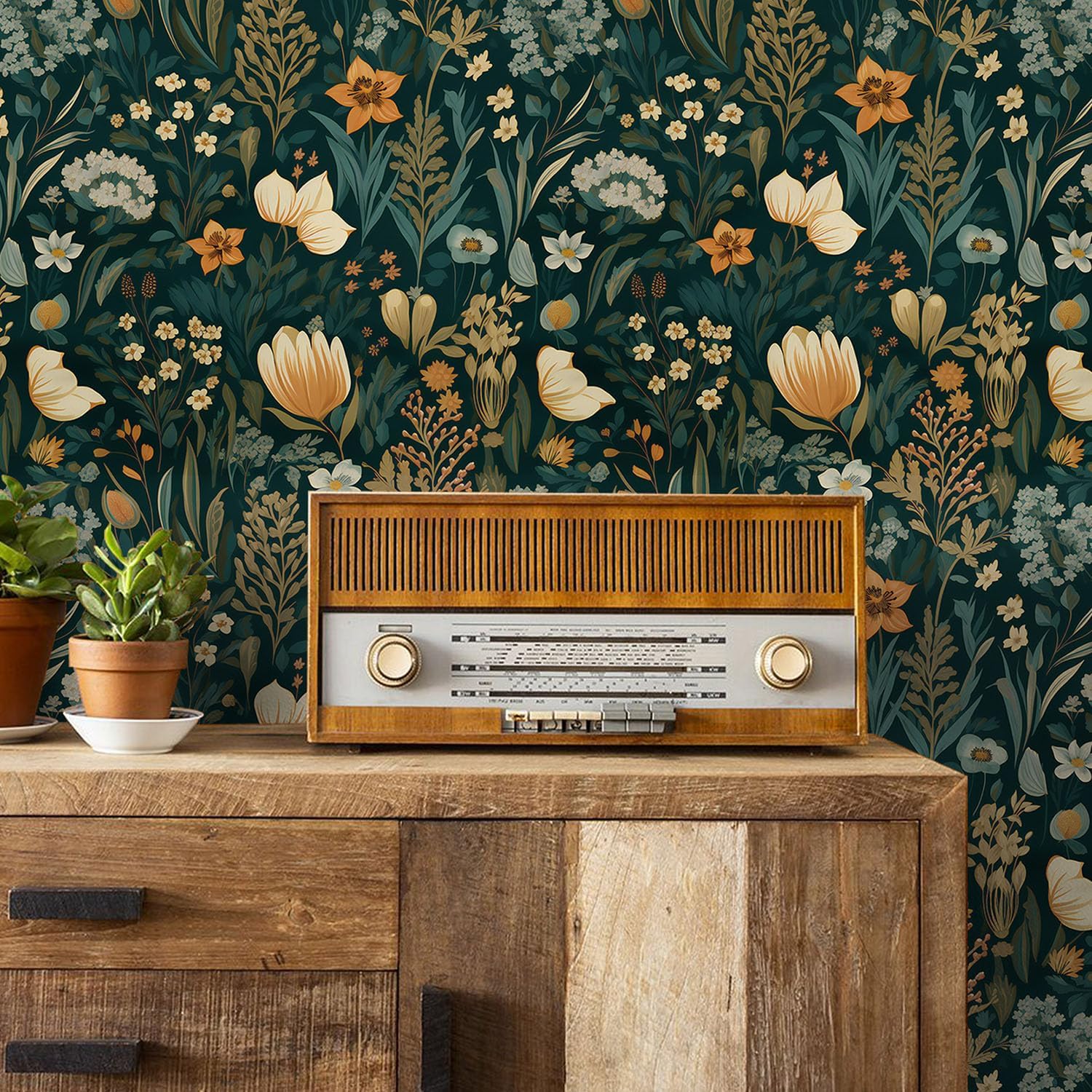 Bairivo Vintage Boho Floral Peel and Stick Wallpaper, Removable Self-Adhesive Wall Paper for Bedroom, 17.3in x 118.1in