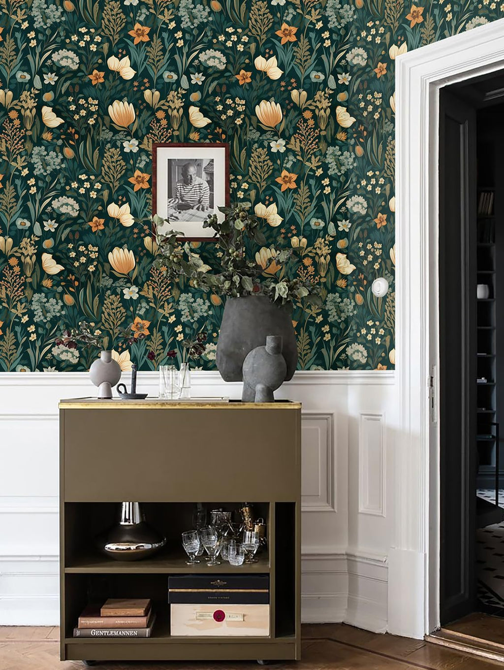 Bairivo Vintage Boho Floral Peel and Stick Wallpaper, Removable Self-Adhesive Wall Paper for Bedroom, 17.3in x 118.1in