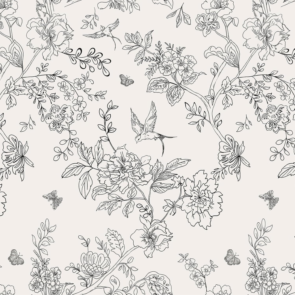 Bairivo Cream Blue Vintage Floral Peel and Stick Wallpaper, Removable Self-Adhesive Wall Paper for Bedroom Bathroom, 17.7in x 118.1in