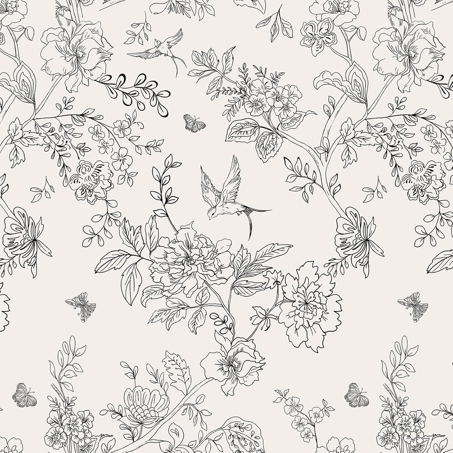 Bairivo Cream Blue Vintage Floral Peel and Stick Wallpaper, Removable Self-Adhesive Wall Paper for Bedroom Bathroom, 17.7in x 118.1in