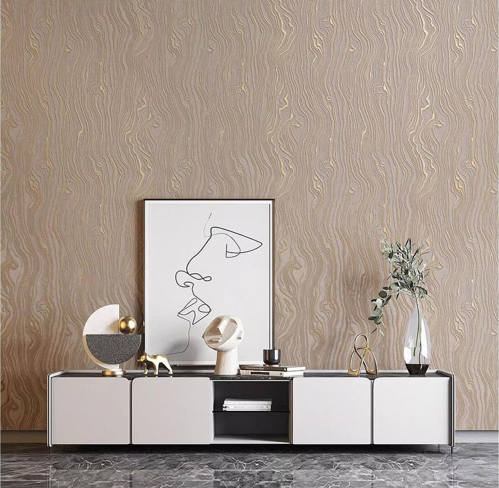 Bairivo Gold Khaki Wood Stripe Peel and Stick Wallpaper, Removable Self-Adhesive Wall Paper for Bathroom Bedroom, 20.8in x 118in