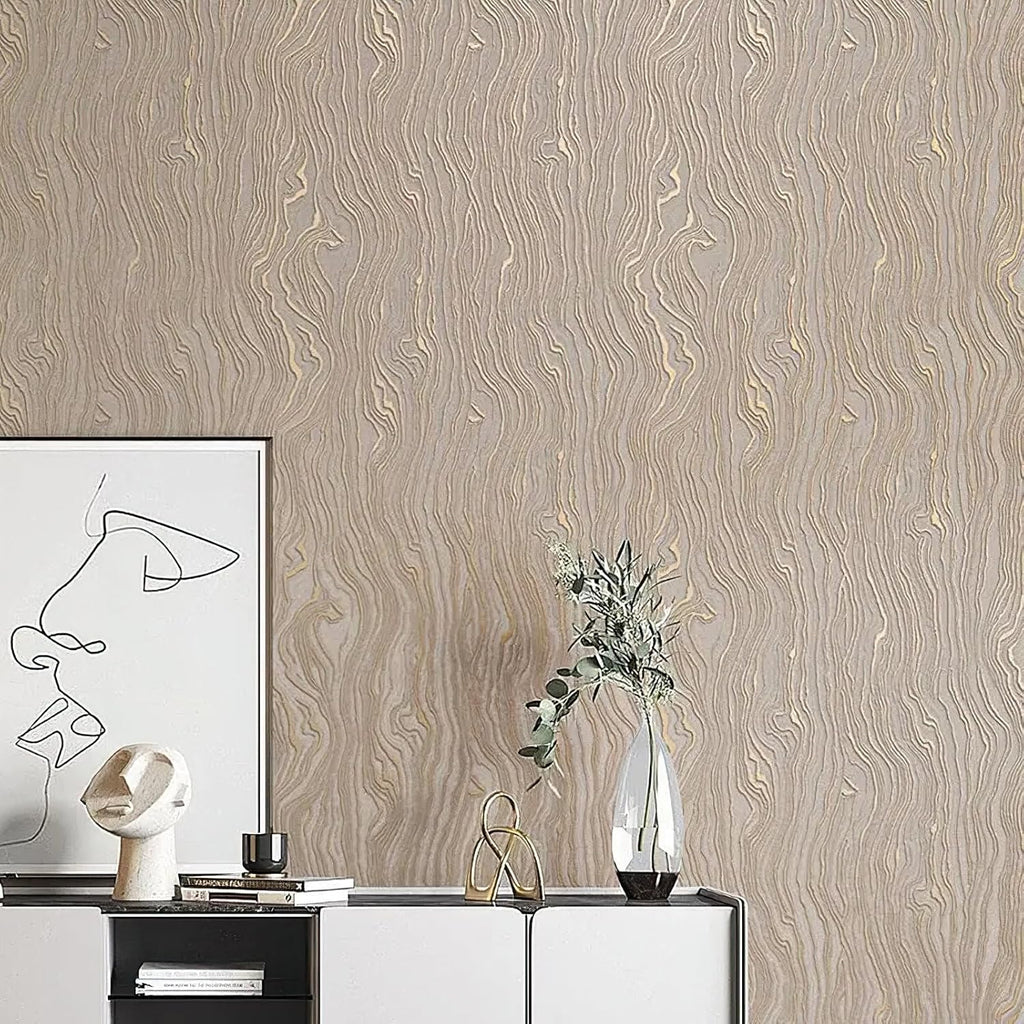 Bairivo Gold Khaki Wood Stripe Peel and Stick Wallpaper, Removable Self-Adhesive Wall Paper for Bathroom Bedroom, 20.8in x 118in
