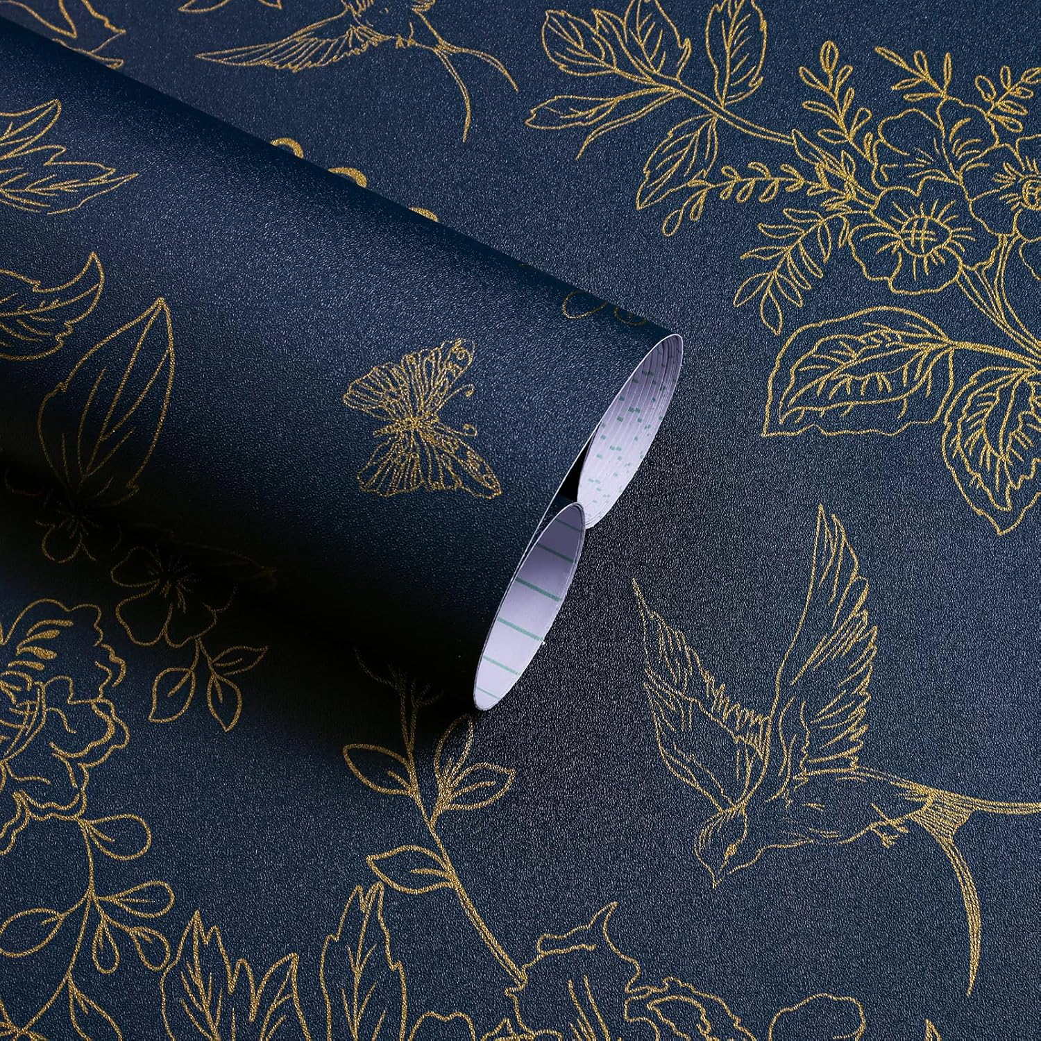 Bairivo Cream Blue Vintage Floral Peel and Stick Wallpaper, Removable Self-Adhesive Wall Paper for Bedroom Bathroom, 17.7in x 118.1in