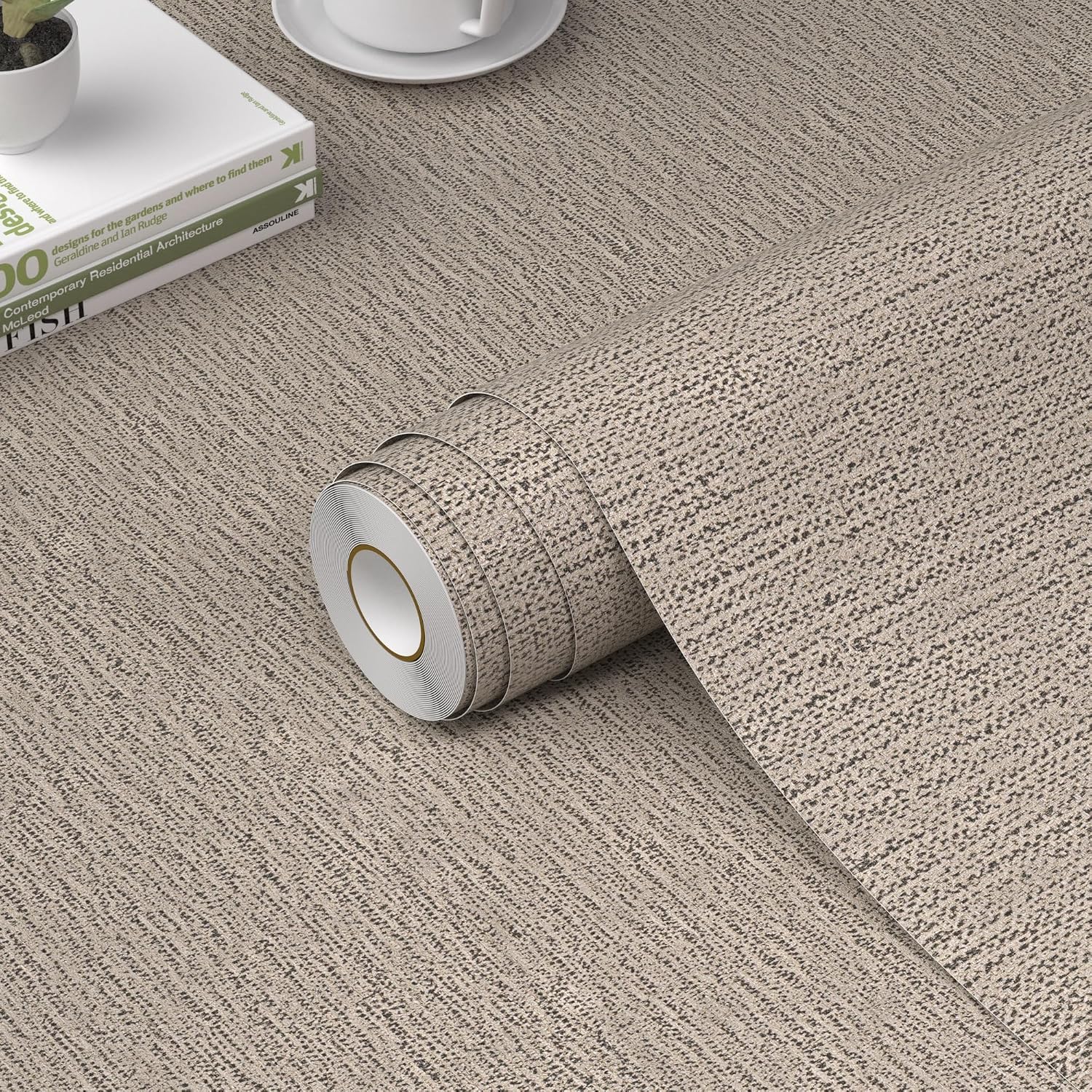 Bairivo Light Gray Grasscloth Textured Peel and Stick Wallpaper, Faux Linen Self-Adhesive Contact Paper for Cabinets, 15.7in x 78.7in