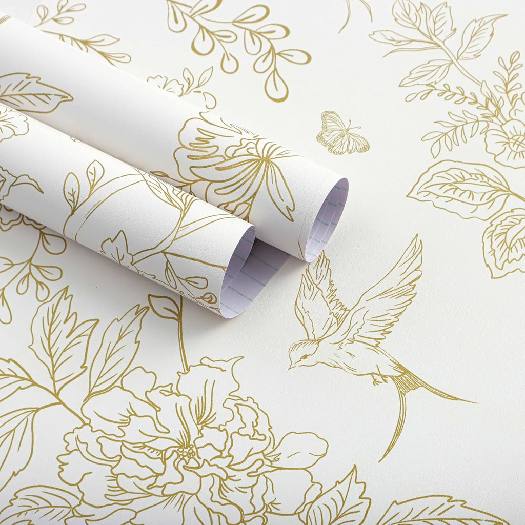 Bairivo Cream Blue Vintage Floral Peel and Stick Wallpaper, Removable Self-Adhesive Wall Paper for Bedroom Bathroom, 17.7in x 118.1in
