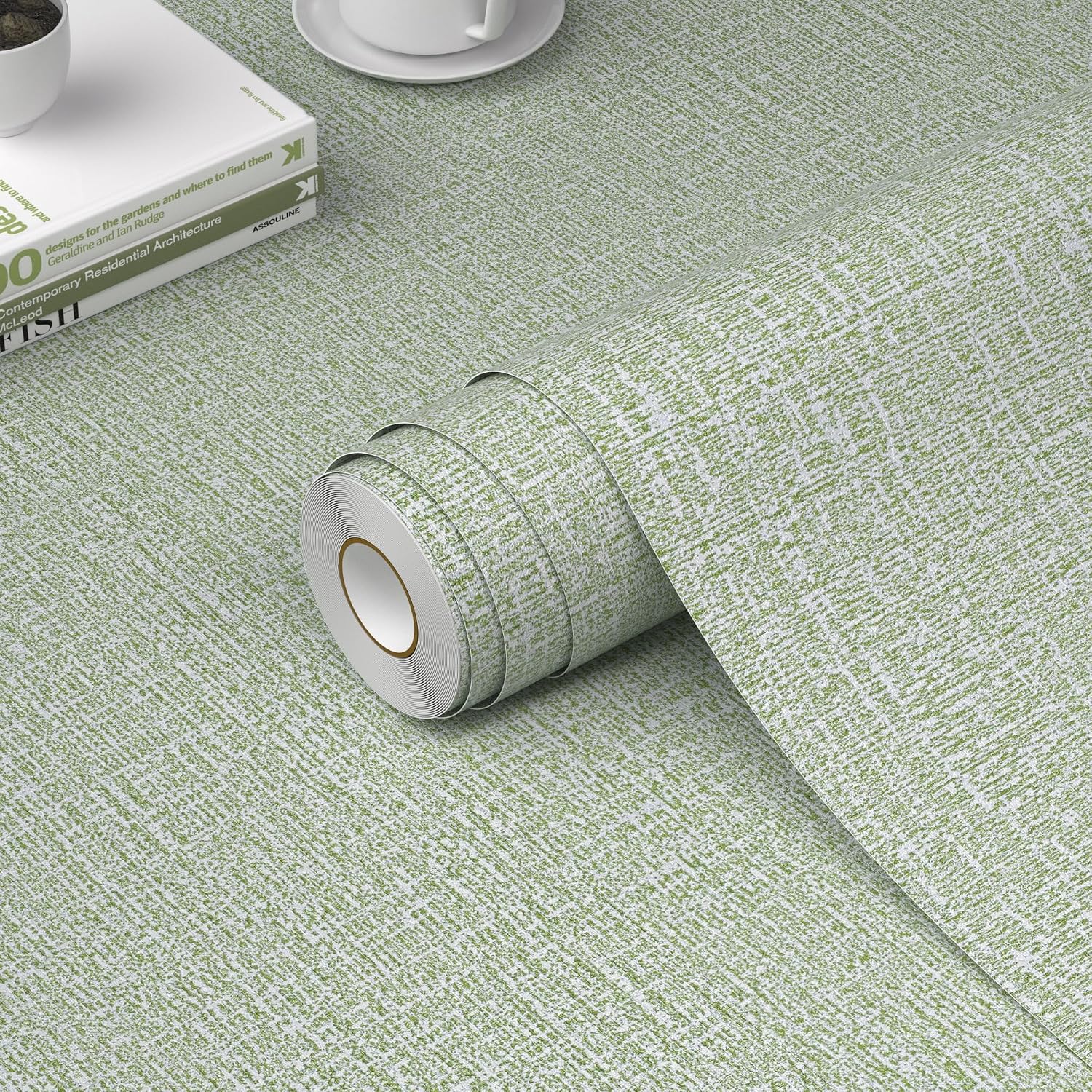 Bairivo Light Gray Grasscloth Textured Peel and Stick Wallpaper, Faux Linen Self-Adhesive Contact Paper for Cabinets, 15.7in x 78.7in