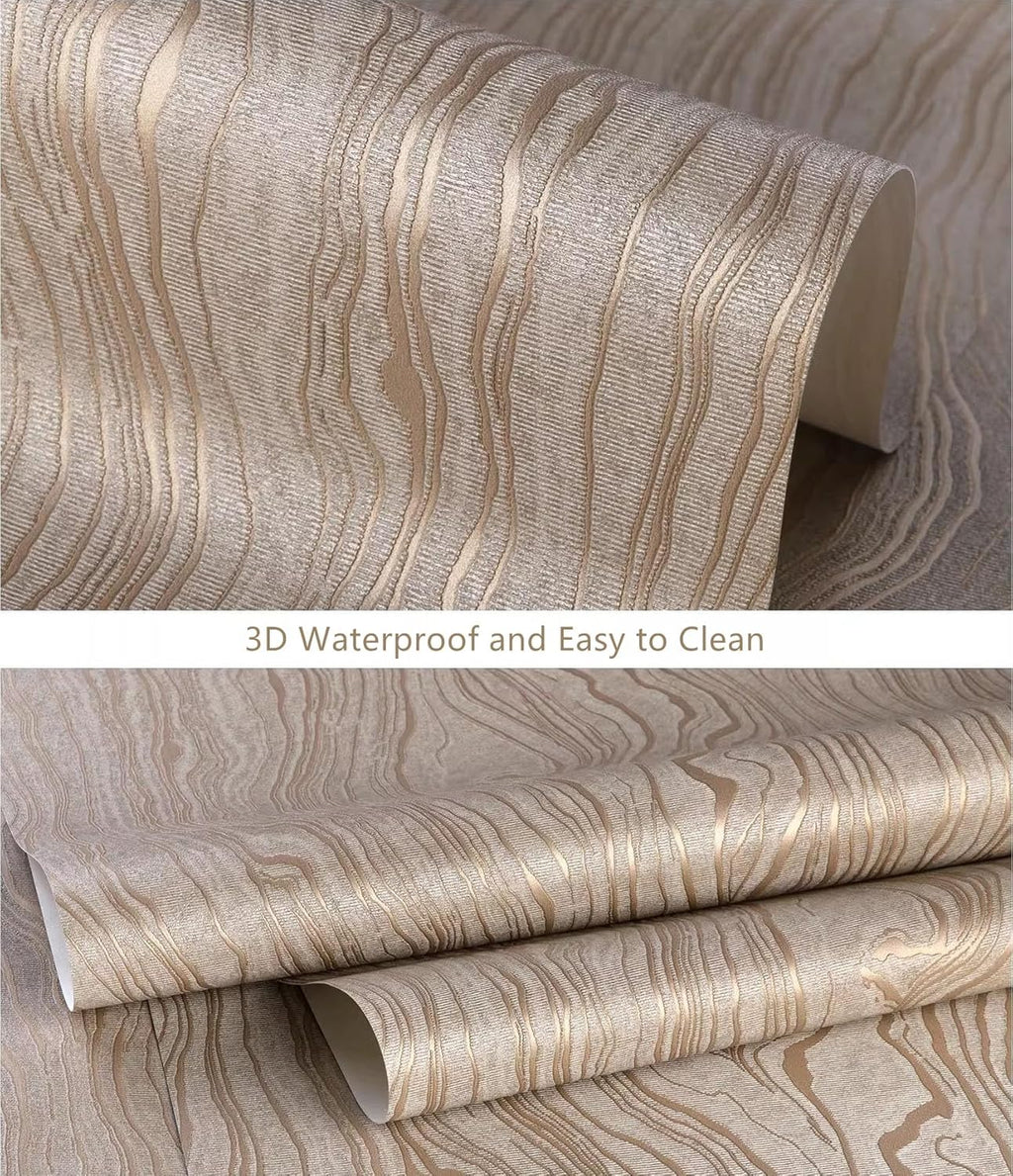 Bairivo Gold Khaki Wood Stripe Peel and Stick Wallpaper, Removable Self-Adhesive Wall Paper for Bathroom Bedroom, 20.8in x 118in