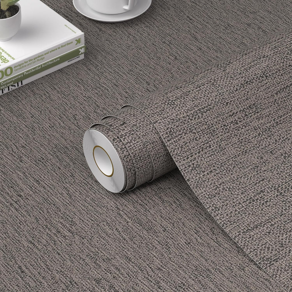 Bairivo Light Gray Grasscloth Textured Peel and Stick Wallpaper, Faux Linen Self-Adhesive Contact Paper for Cabinets, 15.7in x 78.7in