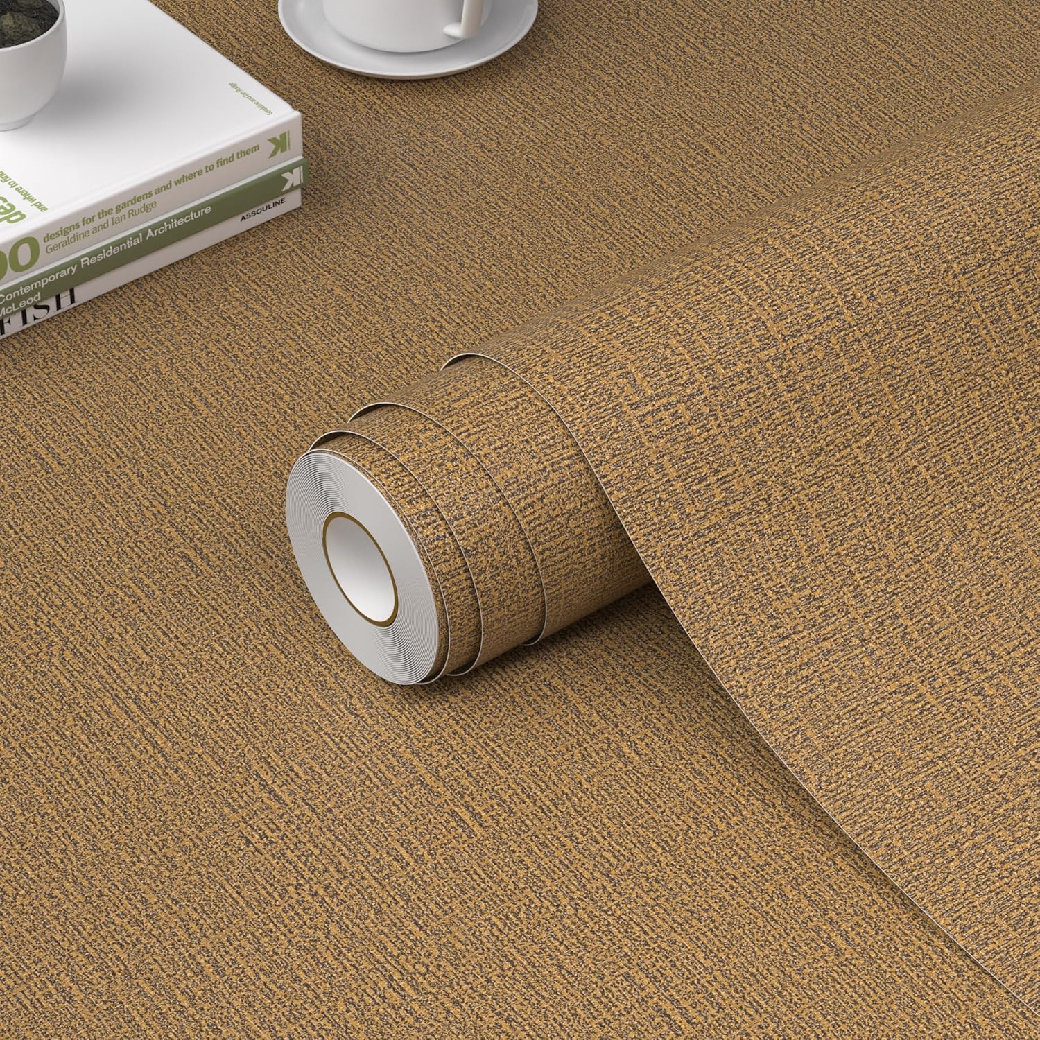 Bairivo Light Gray Grasscloth Textured Peel and Stick Wallpaper, Faux Linen Self-Adhesive Contact Paper for Cabinets, 15.7in x 78.7in